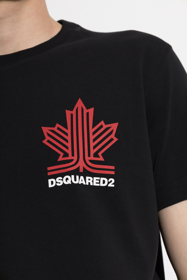 DSQUARED2 メープルリーフ Tシャツ ブラック L Dsquared2 Black Cotton T-Shirt with Maple Leaf Logo | Men's | Vitkac